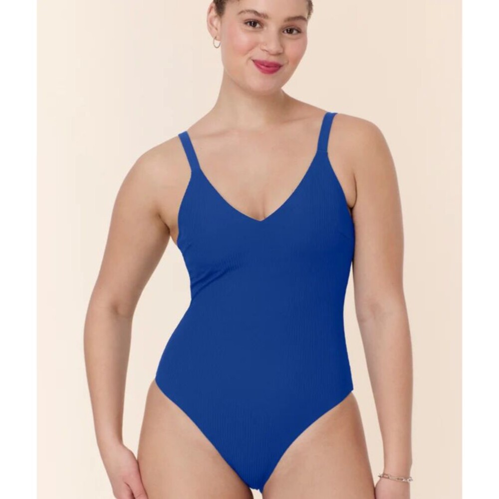 Andie Swim The Marco One Piece Swimsuit Mazarine Blue Rib Size MT Long Torso NWT